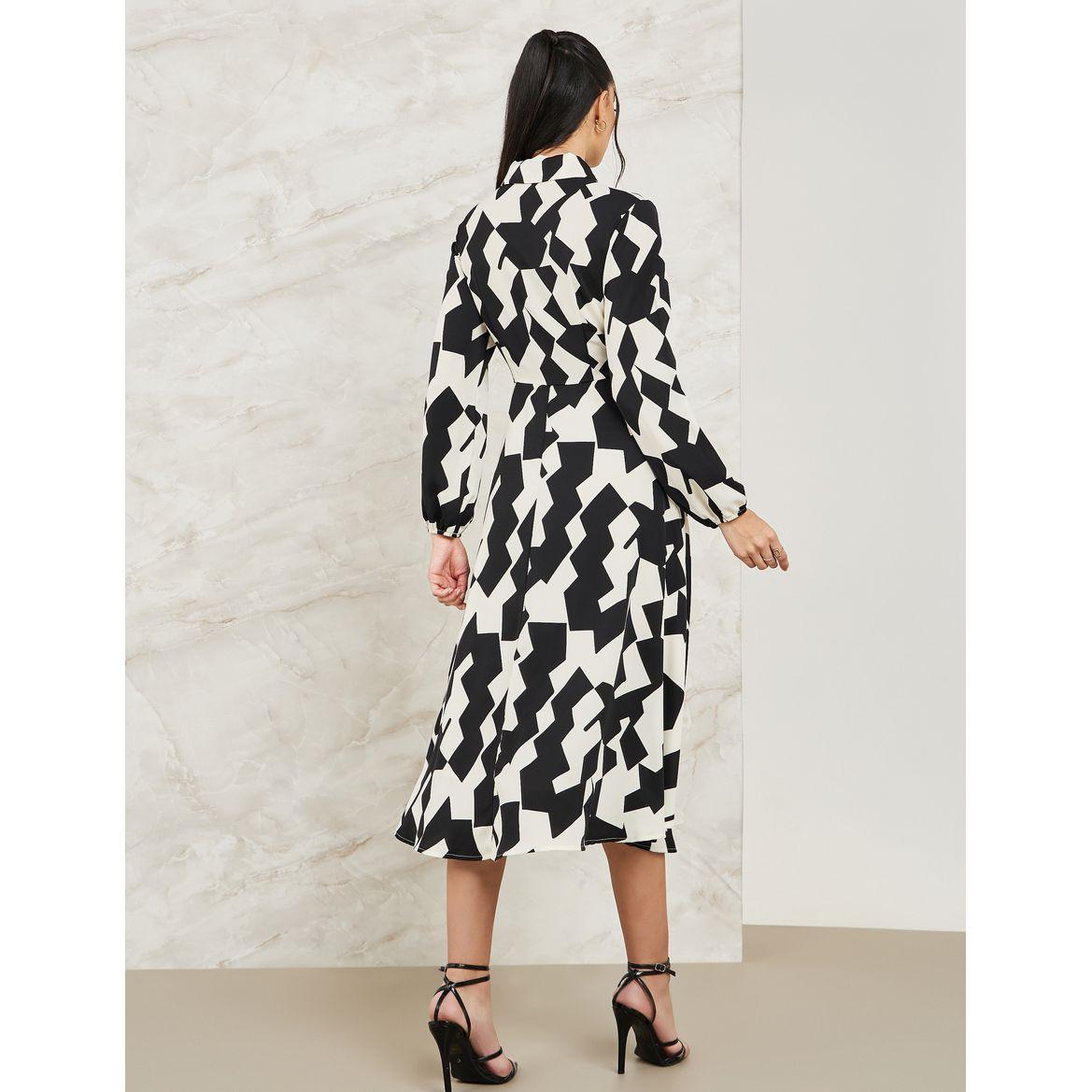 Styli Abstract Print Button Front Midi Dress-women-clothing-dresses-image-4