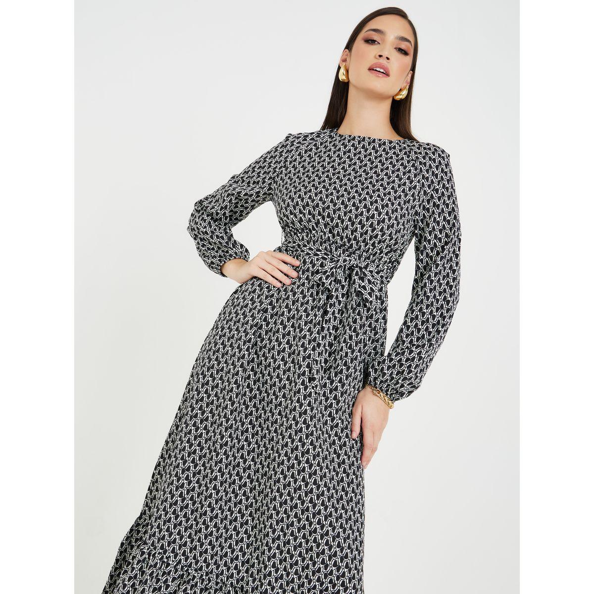 فستان طويل مطبع بالكامل مع حزام-women-clothing-dresses-image-2