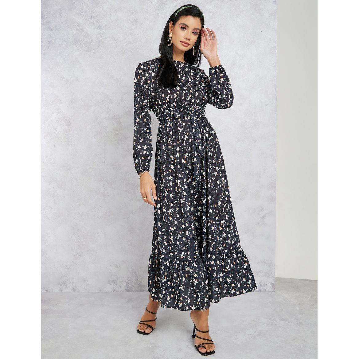 فستان طويل مطبع بالكامل مع حزام-women-clothing-dresses-image-1