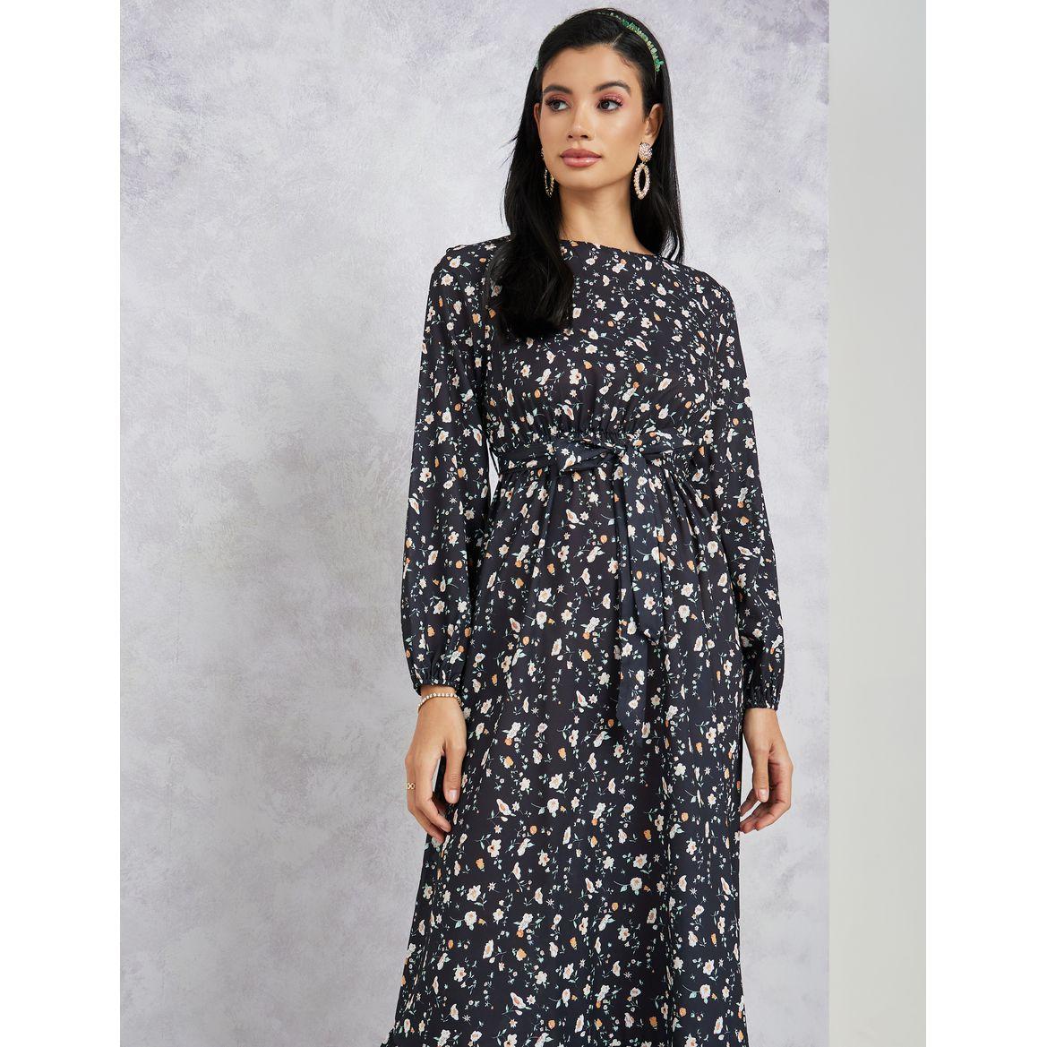 فستان طويل مطبع بالكامل مع حزام-women-clothing-dresses-image-2