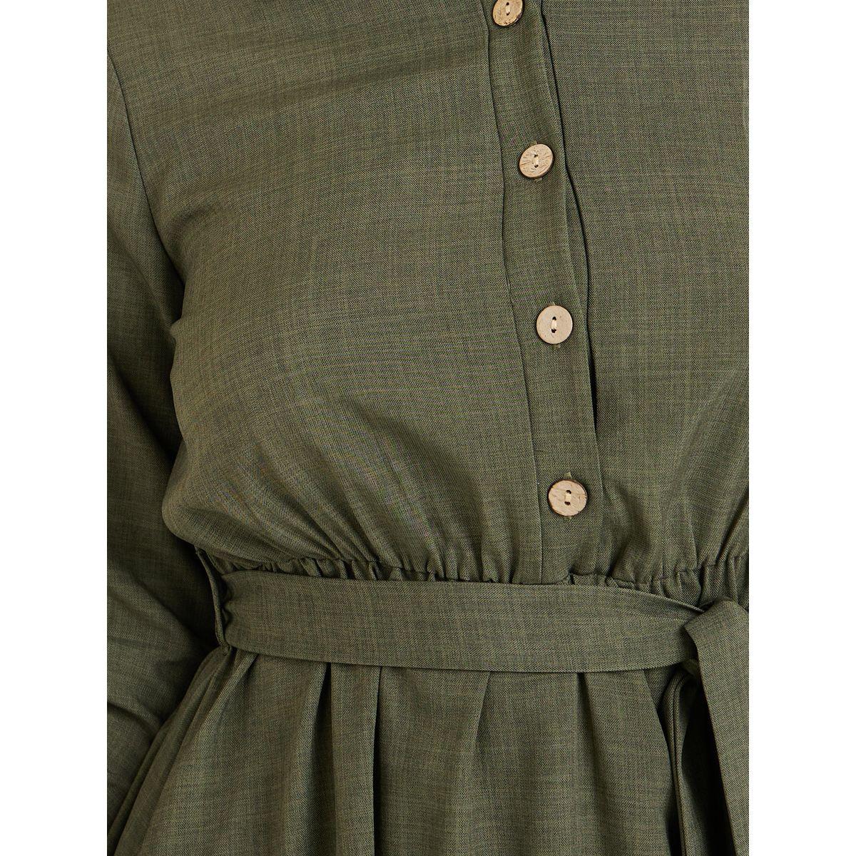 Styli Solid Roll-Up Sleeve Midi Dress with Tie Belt-women-clothing-dresses-image-3