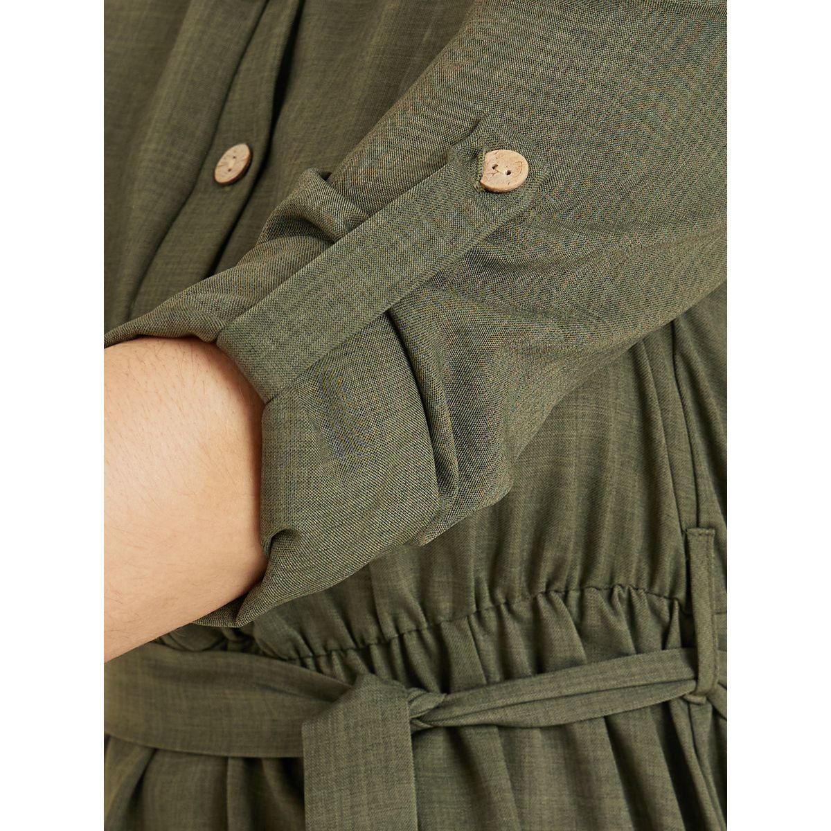Styli Solid Roll-Up Sleeve Midi Dress with Tie Belt-women-clothing-dresses-image-6