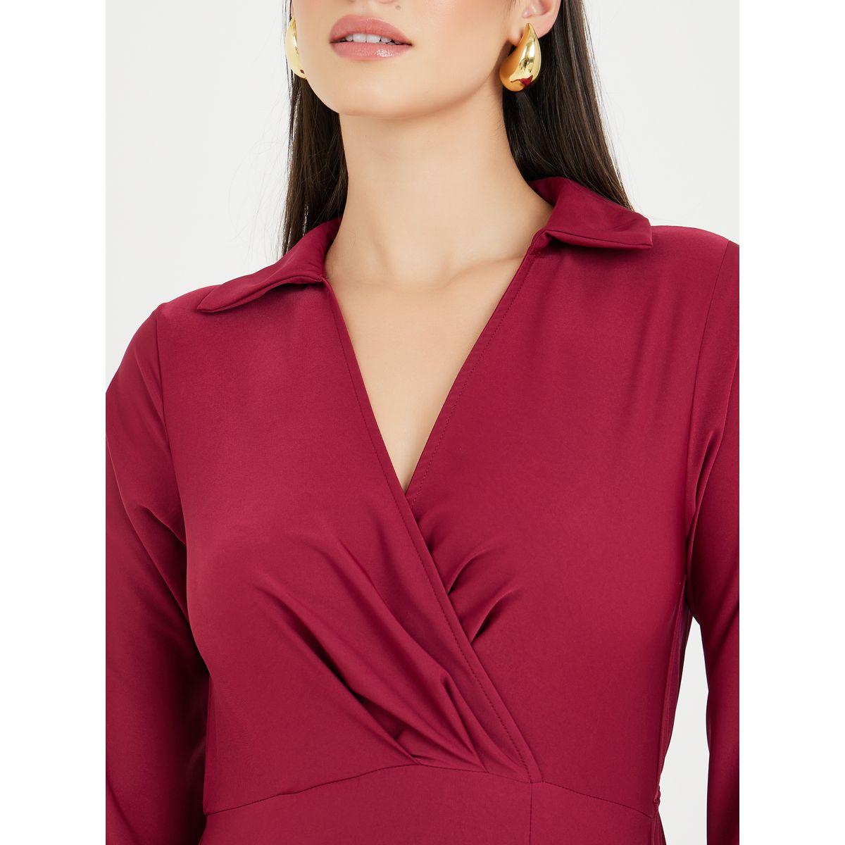 Styli Solid Wrap Front Bell Sleeve Midi Dress-women-clothing-dresses-image-3