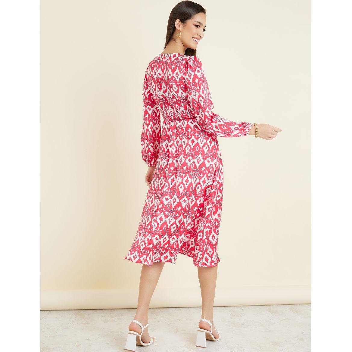 Styli Ikat Print A-Line Midi Dress with Smocked Waist-women-clothing-dresses-image-4