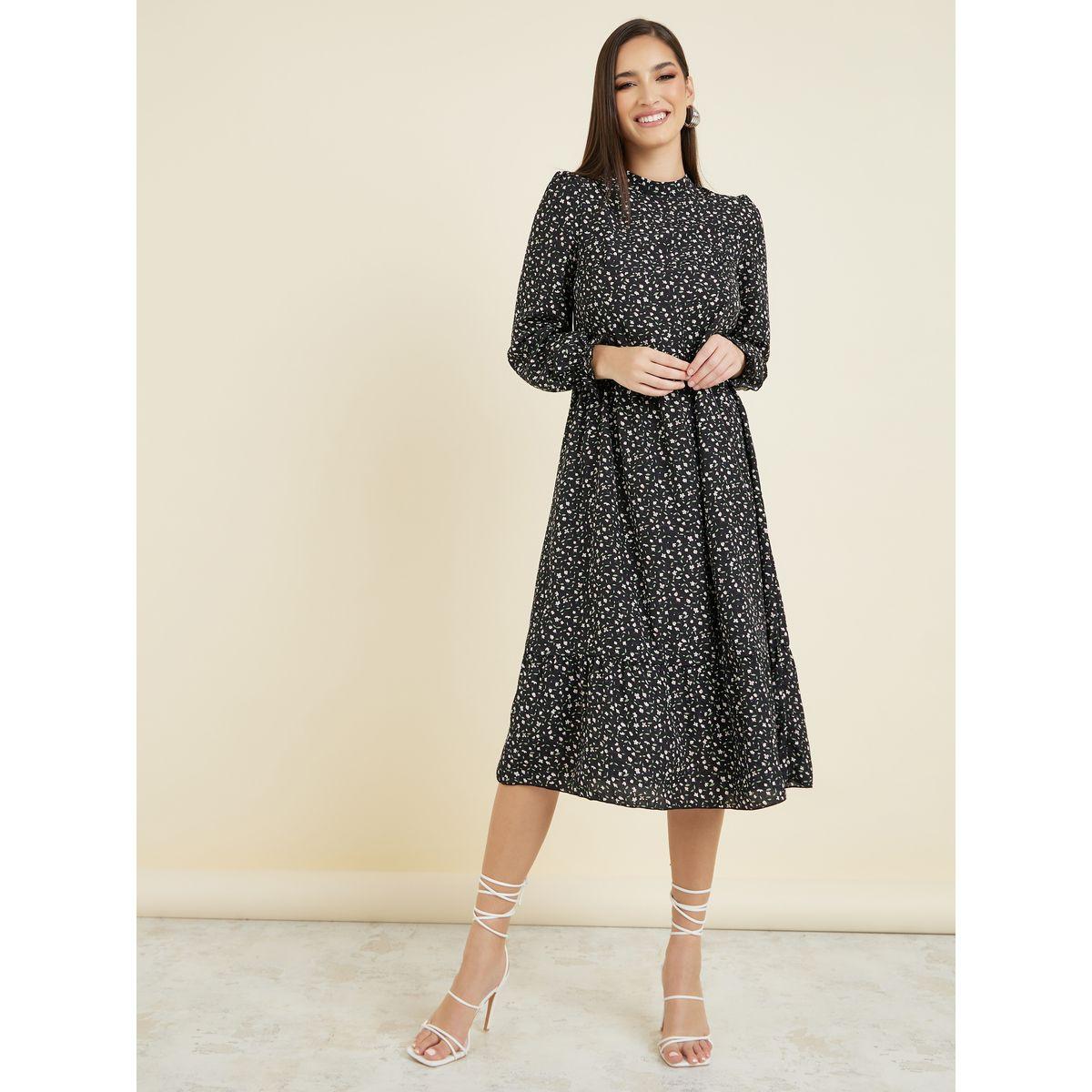 فستان ميدي بياقة عالية-women-clothing-dresses-image-1