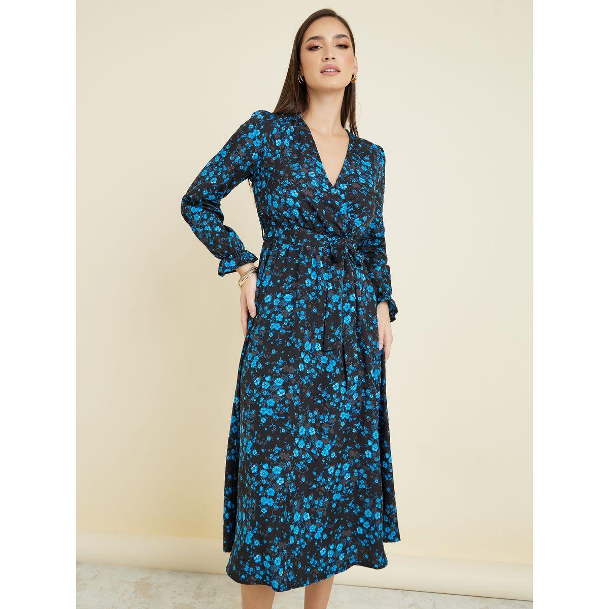 Styli V Neck Floral Print A-Line Midi Dress-women-clothing-dresses-image-2