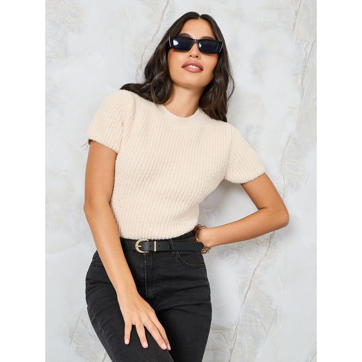 بلوزة محبوكة بأكمام قصيرة-women-clothing-shirtsandblouses-blouses-image-1