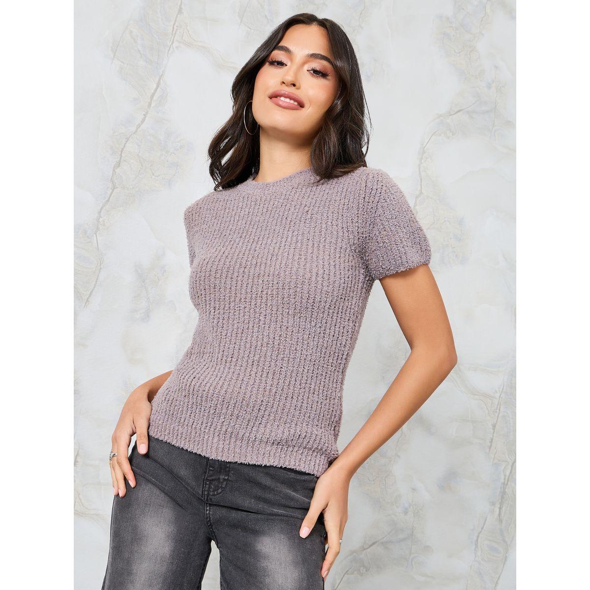 Styli Regular Fit Textured Knit Top with Short Sleeve-women-clothing-shirtsandblouses-blouses-image-3