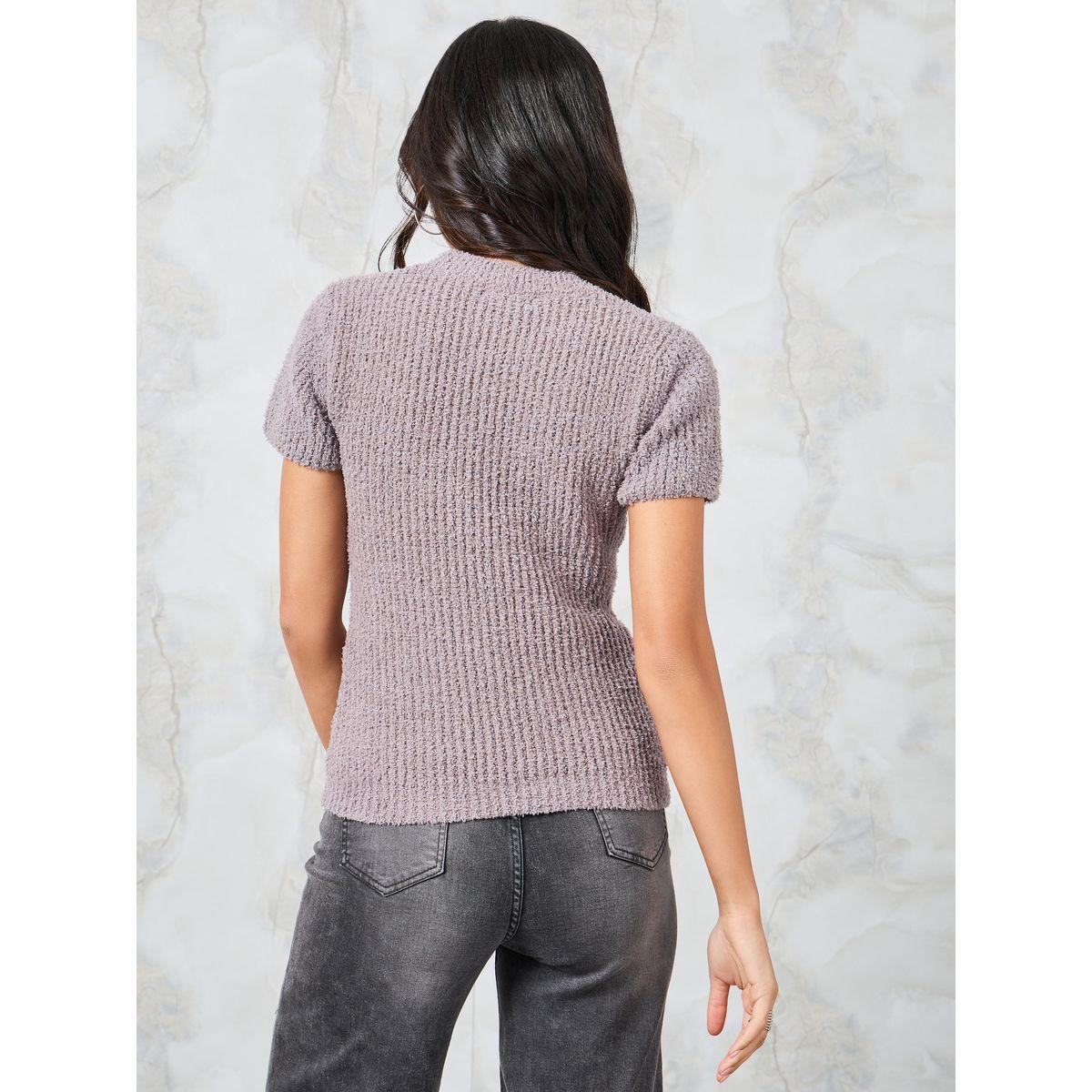 Styli Regular Fit Textured Knit Top with Short Sleeve-women-clothing-shirtsandblouses-blouses-image-5