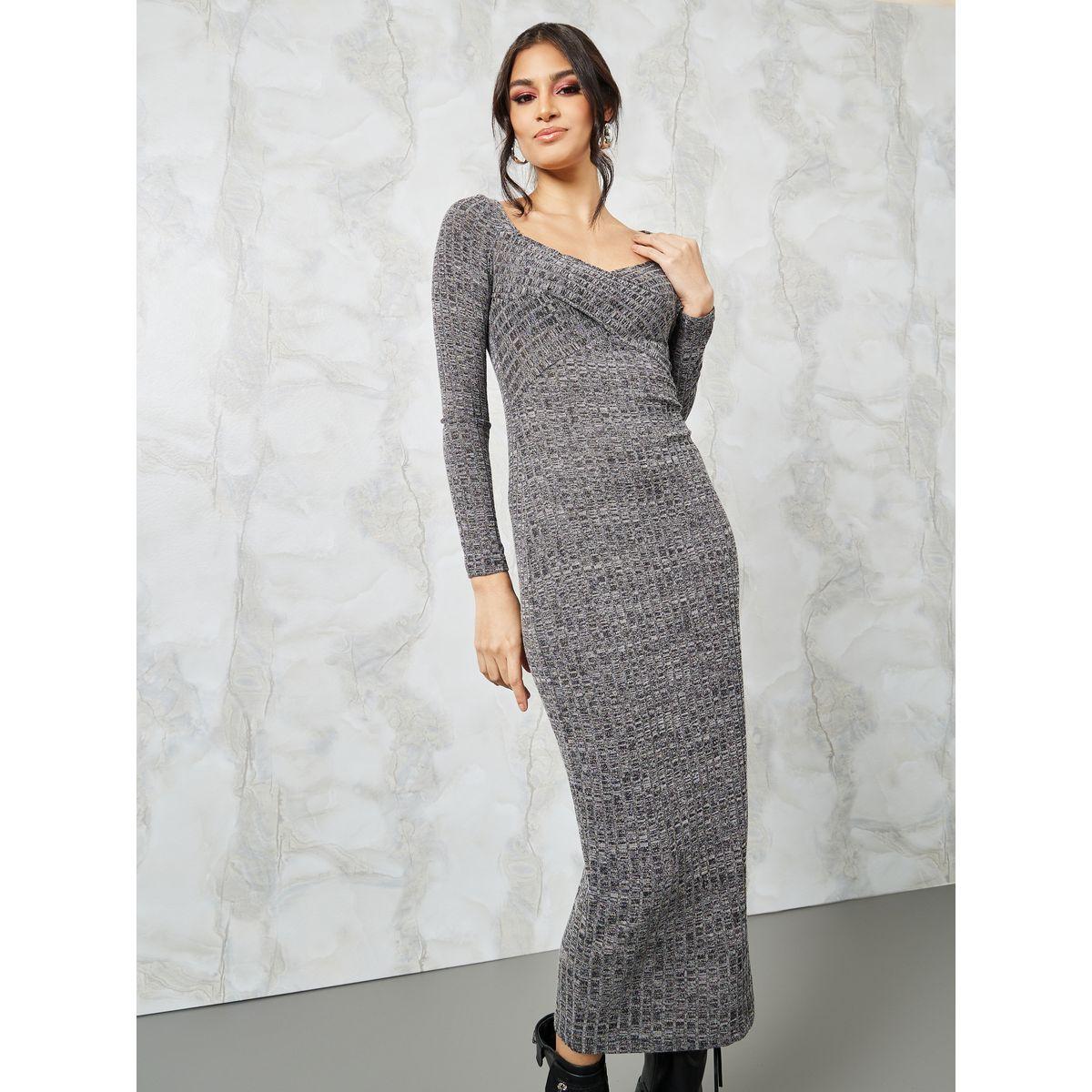 Styli Textured Sweetheart Neck Knit Sweater Midi Dress-women-clothing-dresses-image-2