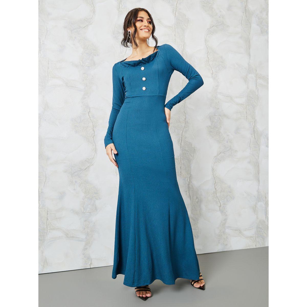 Styli Square Neck Textured Sheath Maxi Dress-women-clothing-dresses-image-1