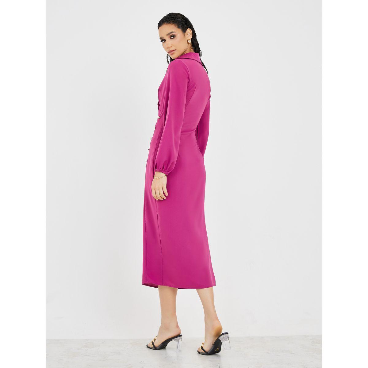 Styli Side Button Detail Wrap Front Sheath Dress-women-clothing-dresses-image-4