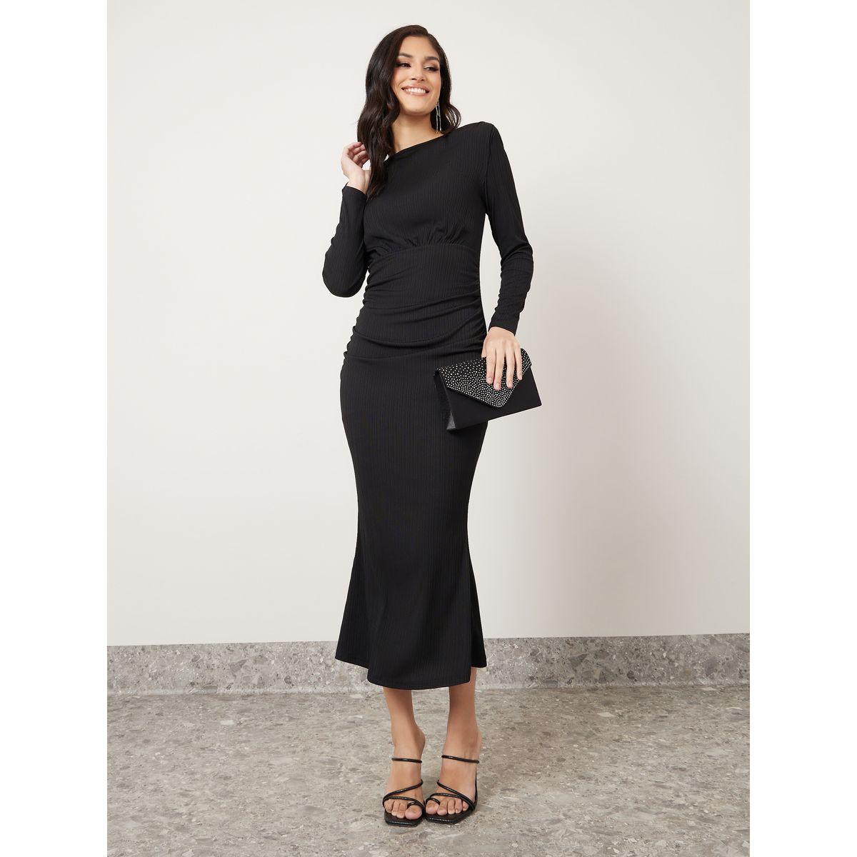 Styli Textured Boat Neck Sheath Midi Dress-women-clothing-dresses-image-1