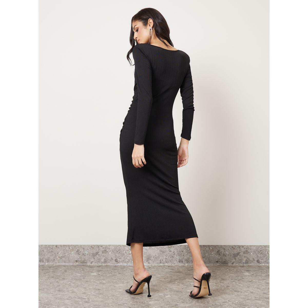 Styli Textured Boat Neck Sheath Midi Dress-women-clothing-dresses-image-4