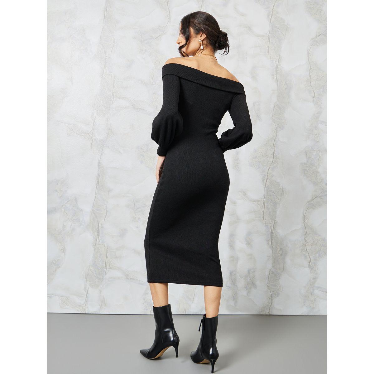 Styli Off Shoulder Ribbed Knit Sweater Midi Dress-women-clothing-dresses-image-4