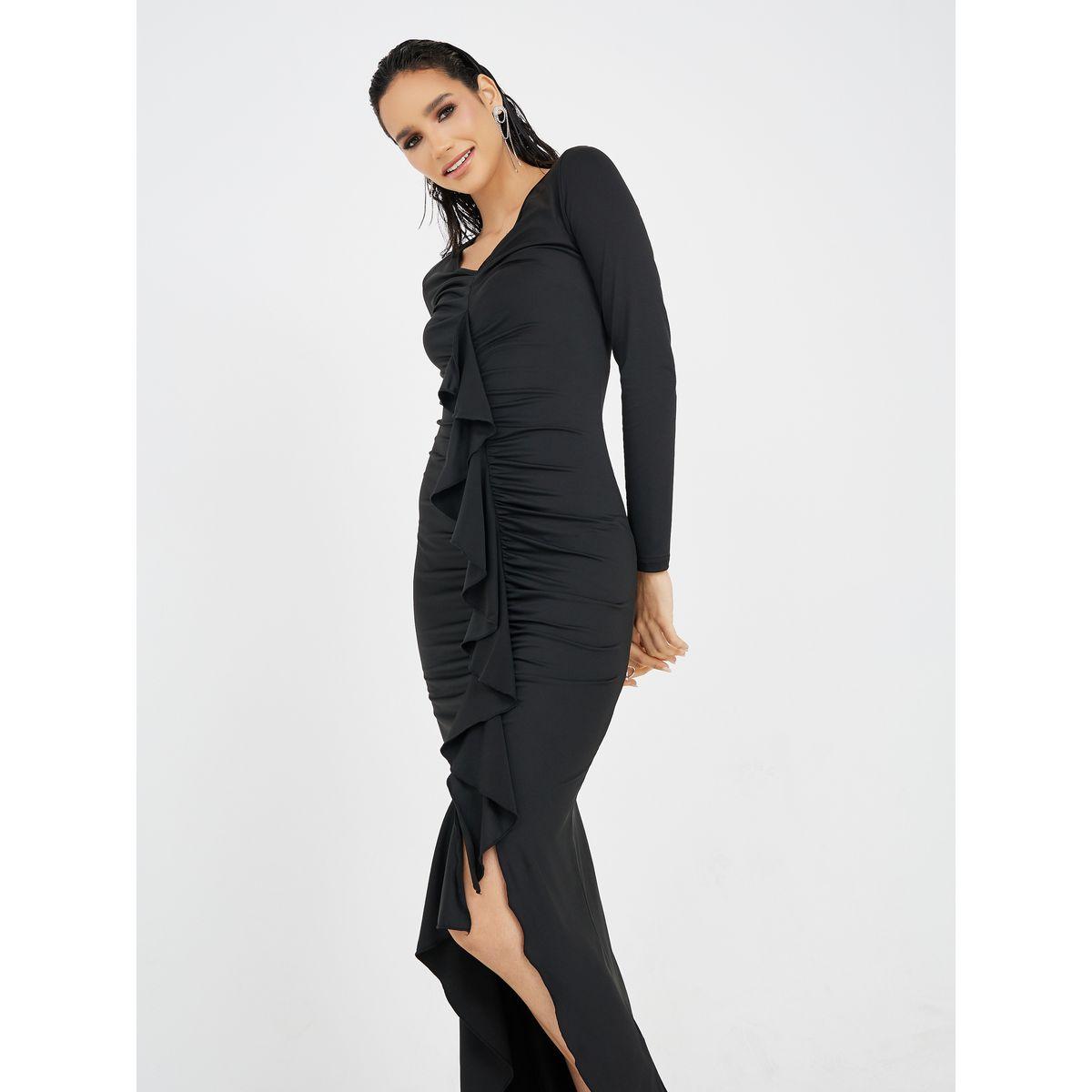Styli Frill Detail Gathered Front Bodycon Maxi Dress-women-clothing-dresses-image-2
