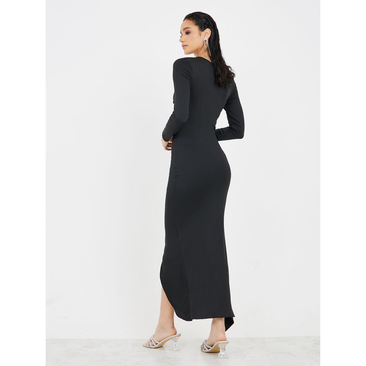 Styli Frill Detail Gathered Front Bodycon Maxi Dress-women-clothing-dresses-image-4