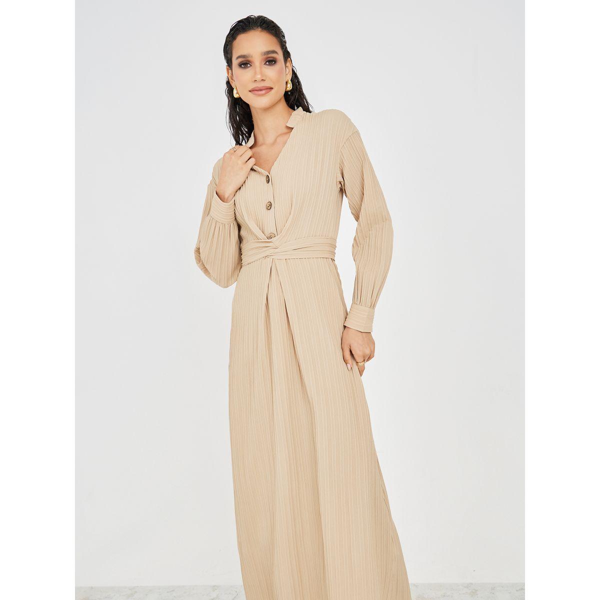 Styli Textured Wrap Tie Belt A-Line Maxi Dress-women-clothing-dresses-image-2