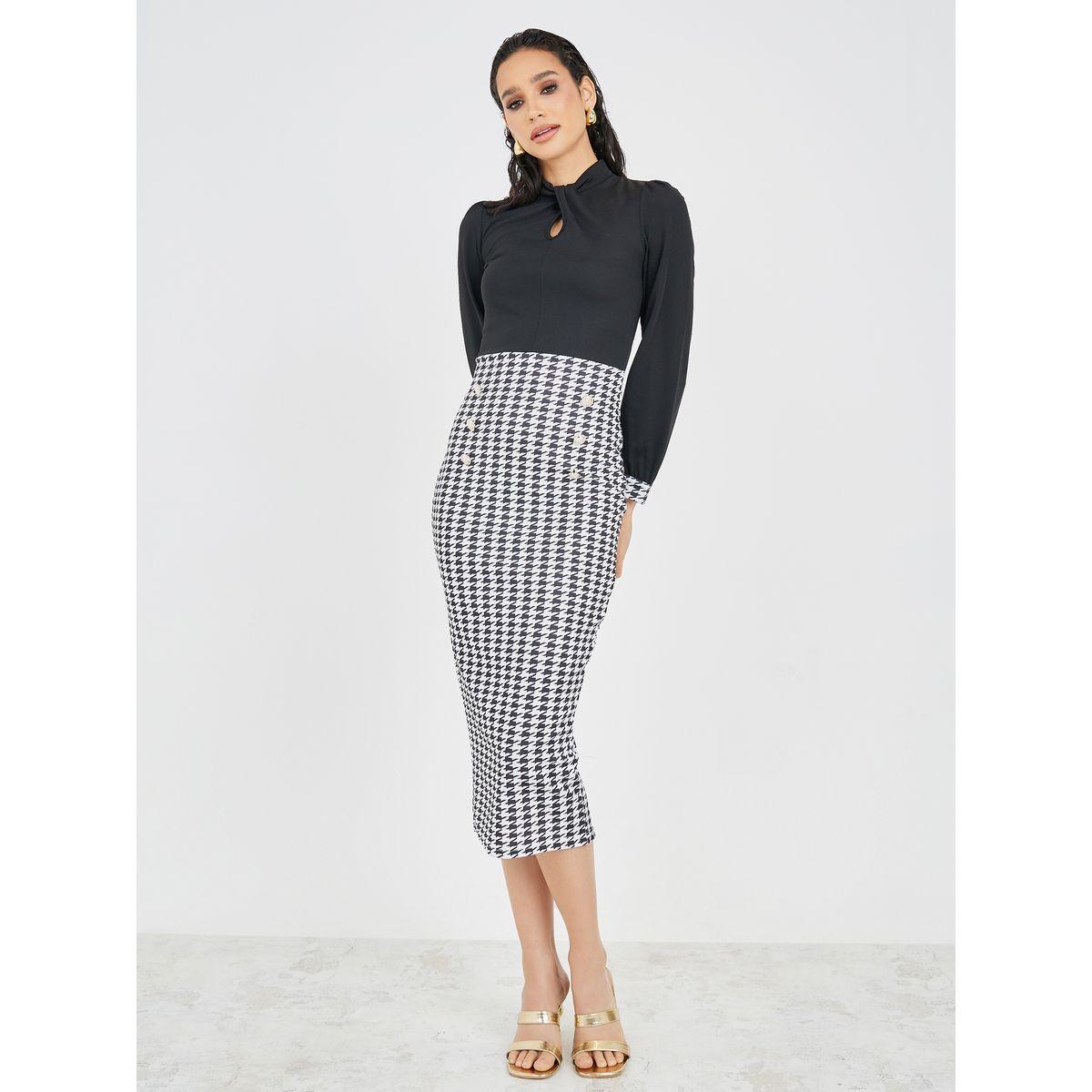 فستان ميدي مطبع بمربعات-women-clothing-dresses-image-1