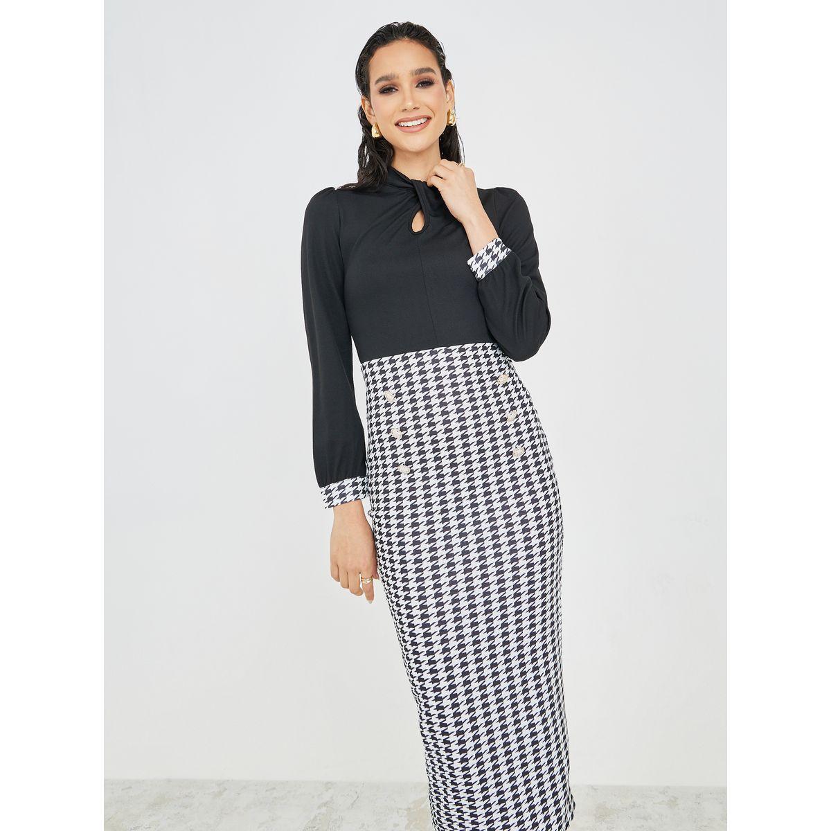 فستان ميدي مطبع بمربعات-women-clothing-dresses-image-2