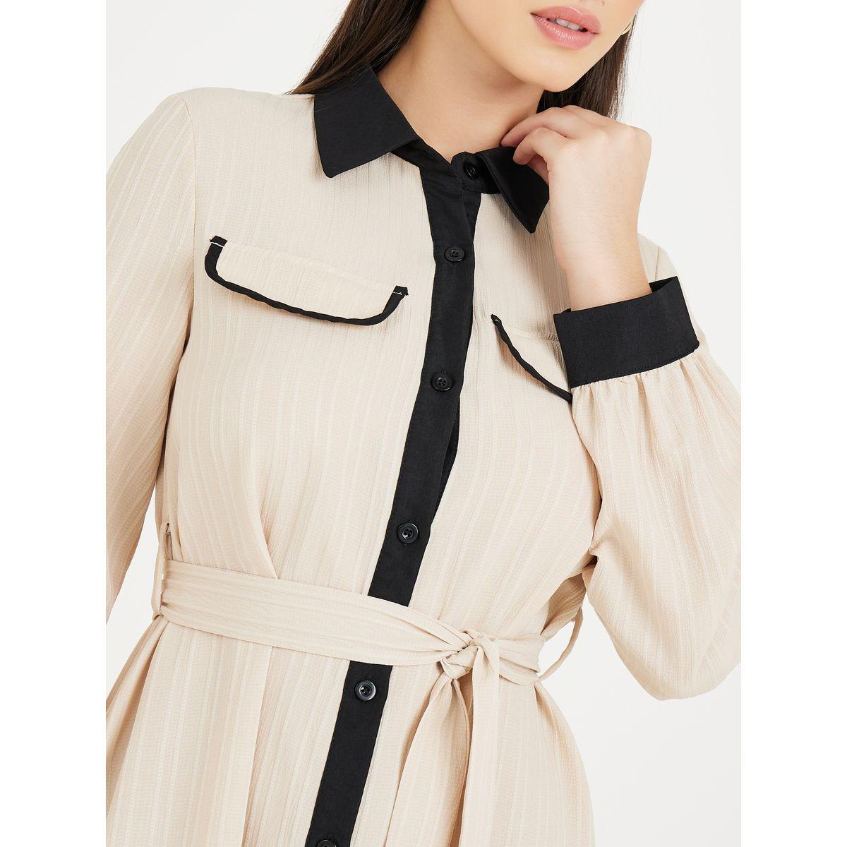 Styli Contrast Trim Textured A-Line Maxi Dress-women-clothing-dresses-image-3