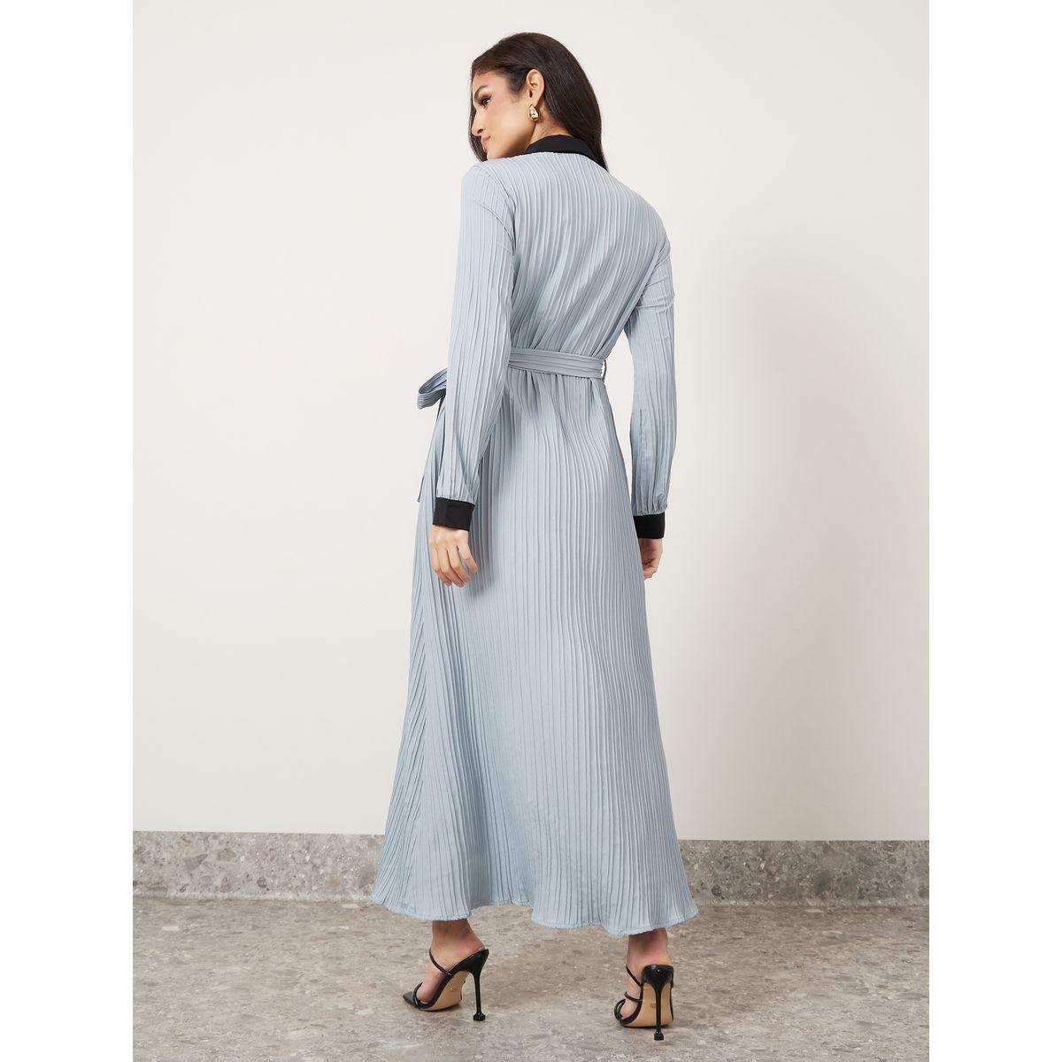 Styli Contrast Trim Textured A-Line Maxi Dress-women-clothing-dresses-image-4