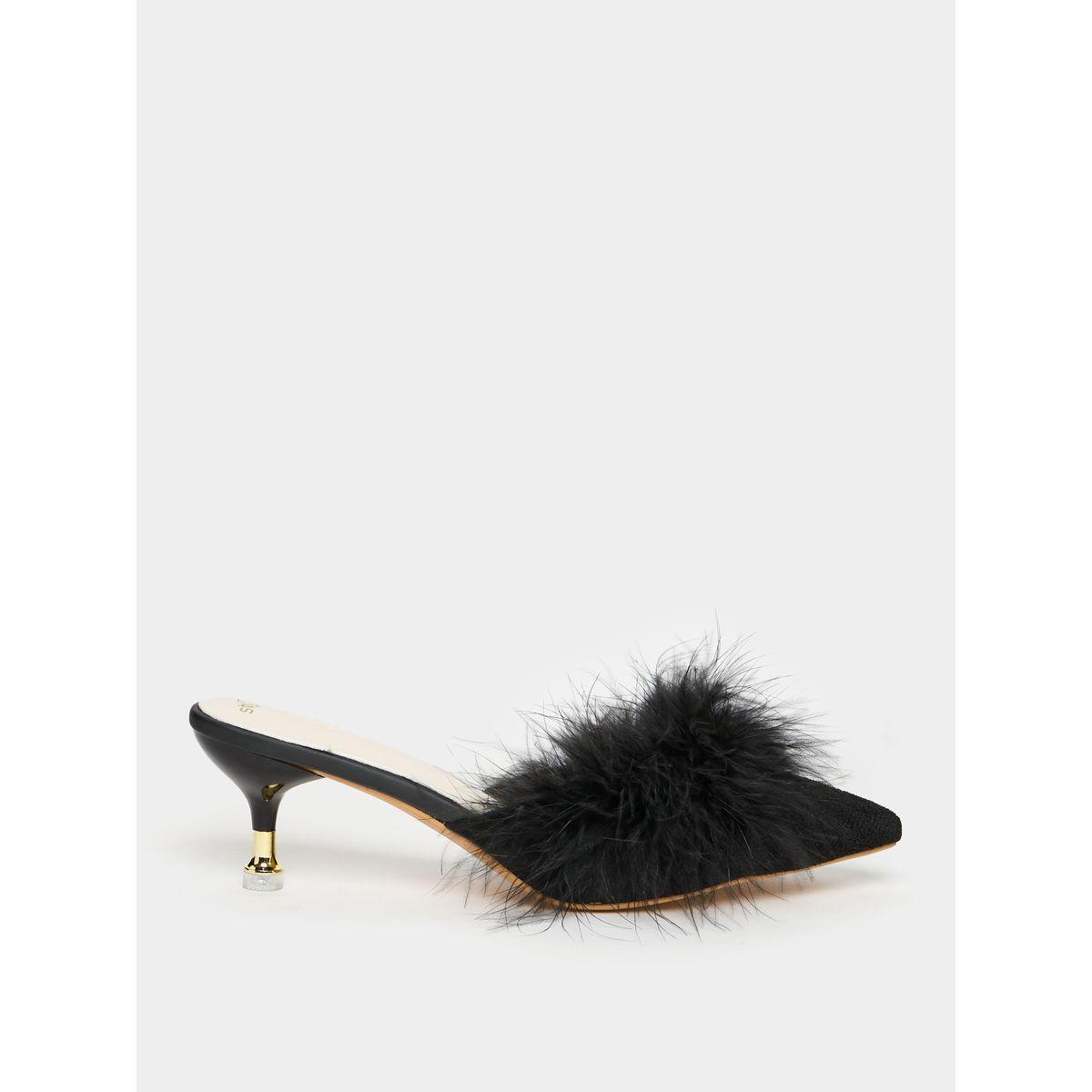 Styli Faux Fur Trim Pointed Toe Heeled Sandals-women-shoes-heels-image-1