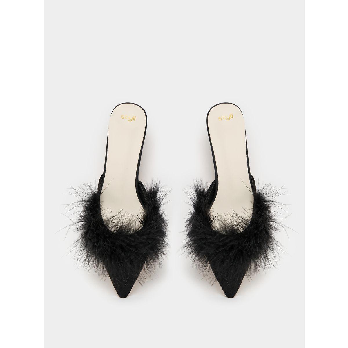 Styli Faux Fur Trim Pointed Toe Heeled Sandals-women-shoes-heels-image-4