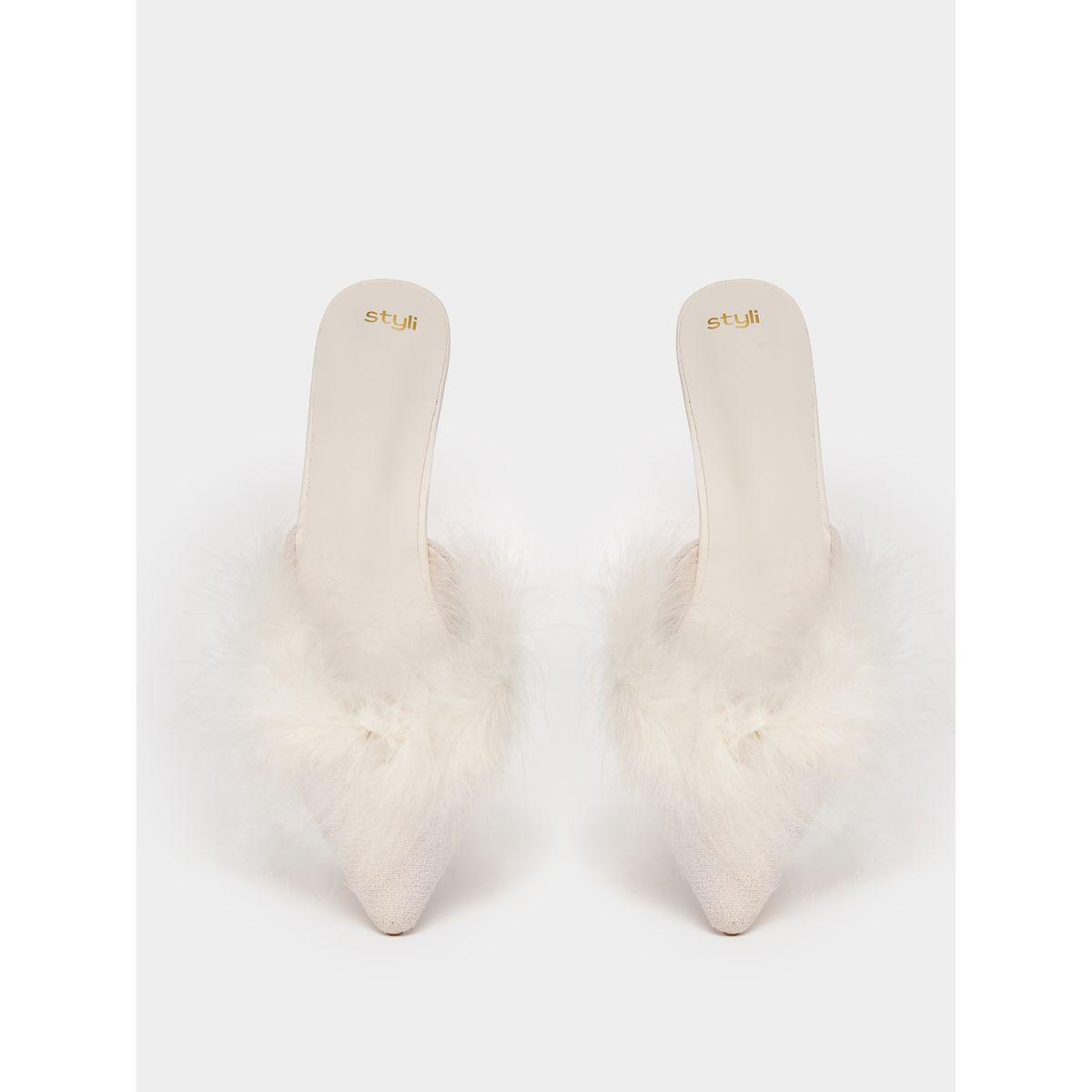Styli Faux Feather Trim Pointed Toe Heel Sandals-women-shoes-heels-image-5