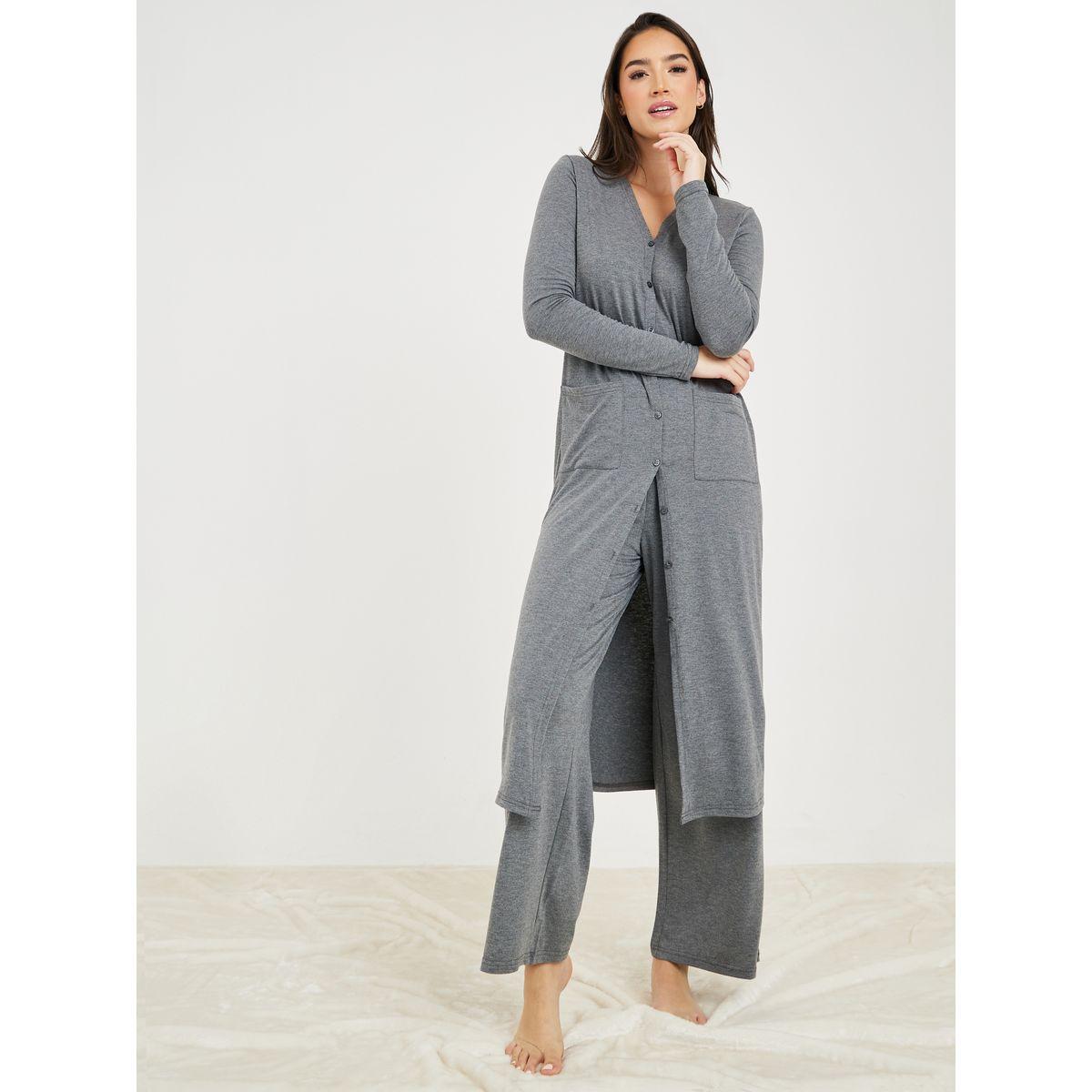 Styli Unwind Solid Knit Midi Cardigan & Straight Leg Lounge Set-women-clothing-coordsets-image-1