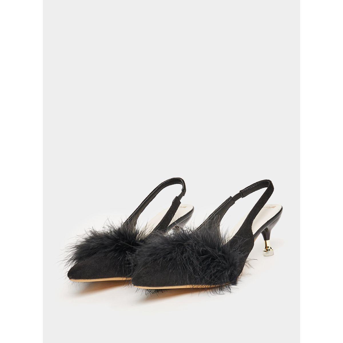 Styli Faux Feather Sling Back Heel Sandals-women-shoes-heels-image-2