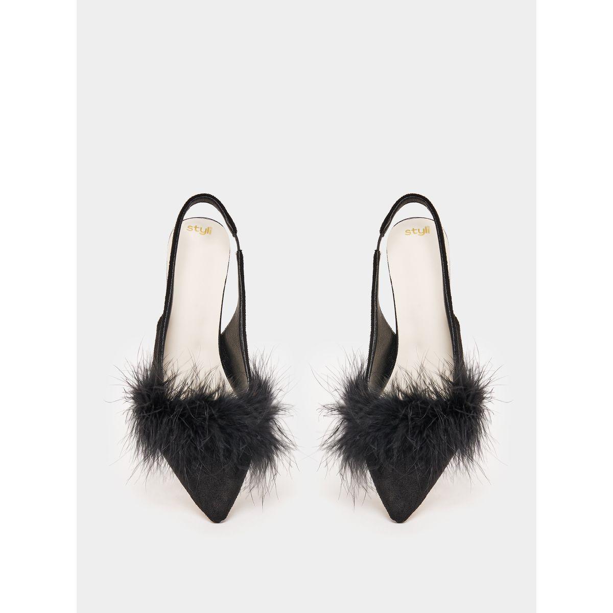 Styli Faux Feather Sling Back Heel Sandals-women-shoes-heels-image-5