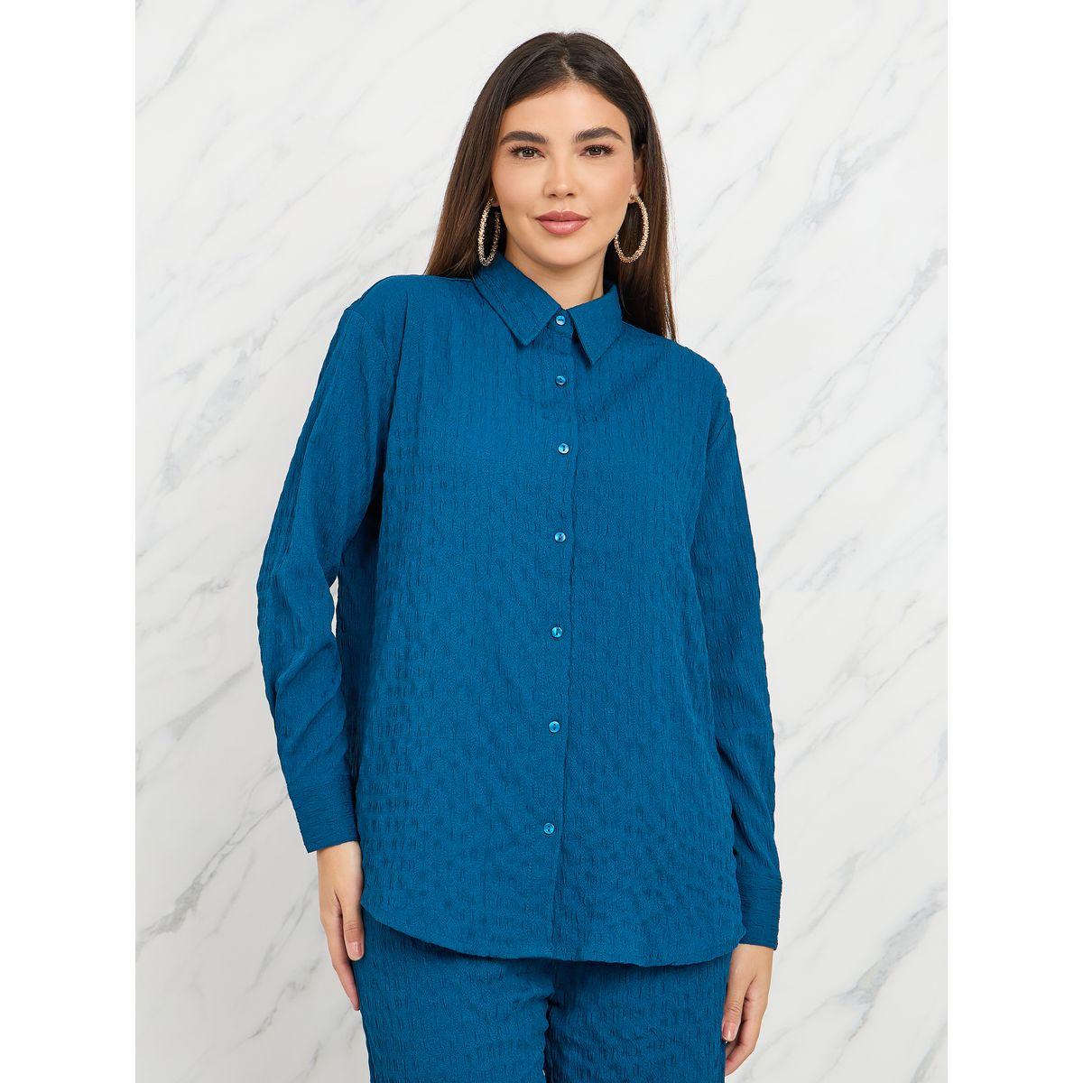 Styli Elevate Oversized Textured Button Front Shirt & Pants Co-Ord-women-clothing-coordsets-image-2