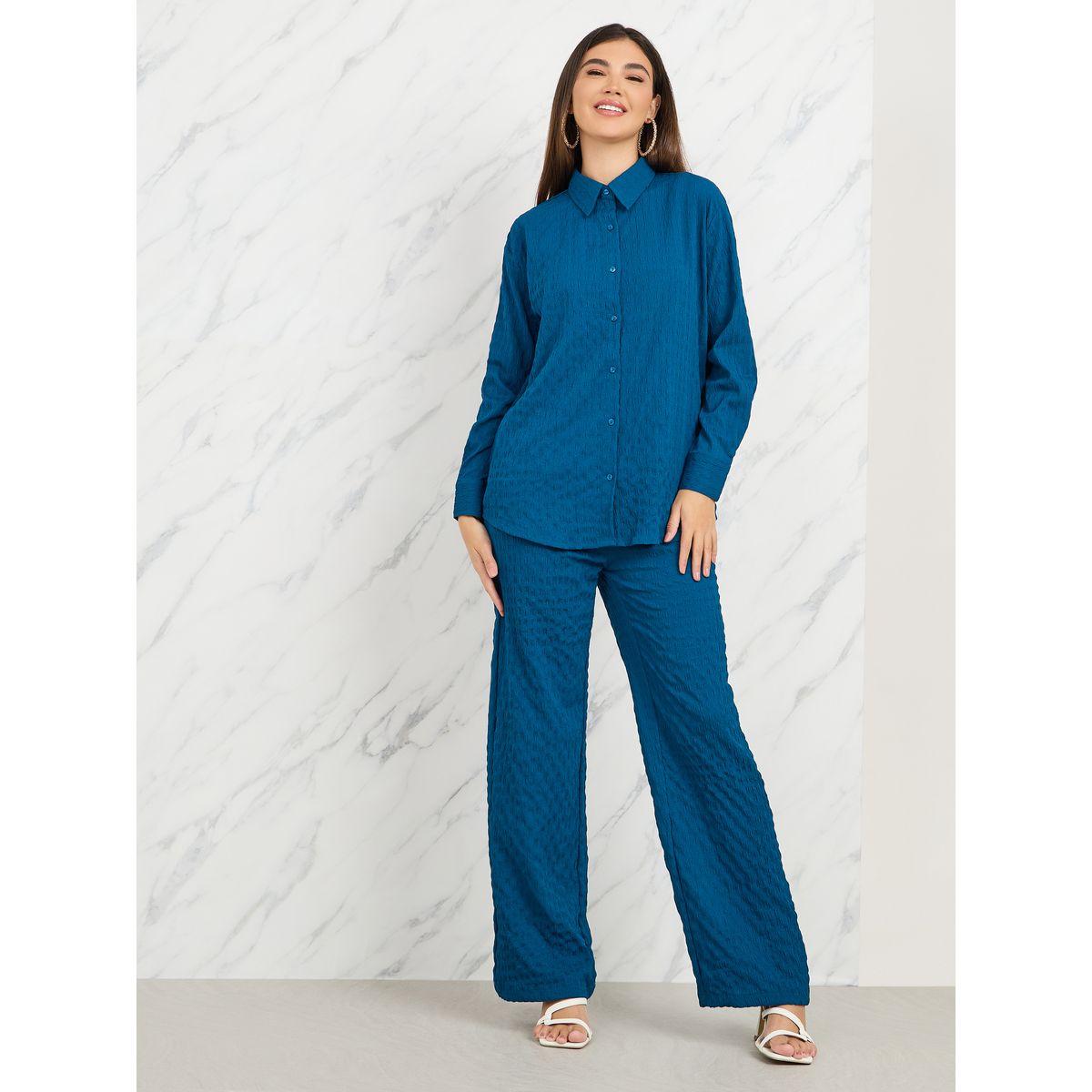Styli Elevate Oversized Textured Button Front Shirt & Pants Co-Ord-women-clothing-coordsets-image-3