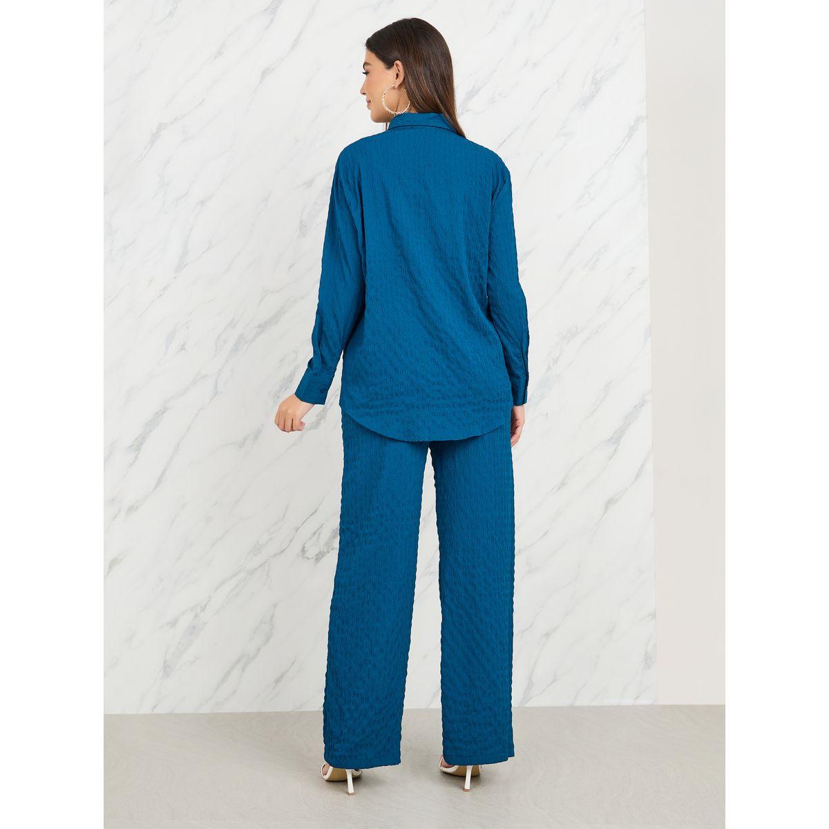 Styli Elevate Oversized Textured Button Front Shirt & Pants Co-Ord-women-clothing-coordsets-image-6