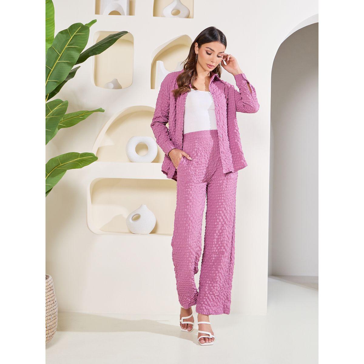 Styli Elevate Oversized Textured Button Front Shirt & Pants Co-Ord-women-clothing-coordsets-image-1