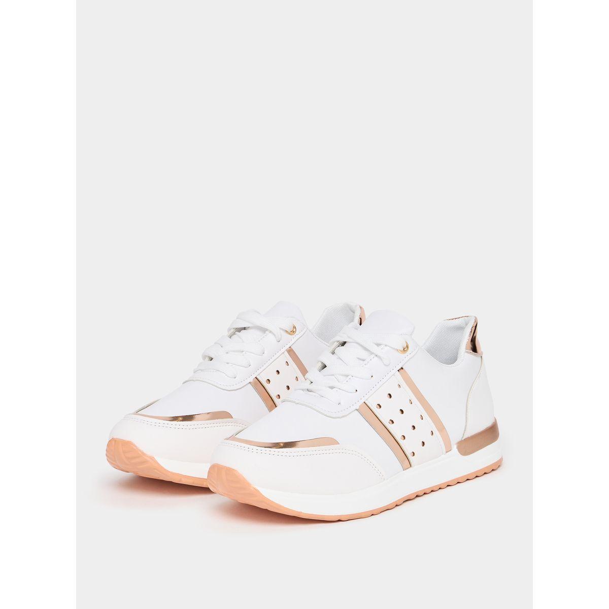 Styli Metallic Trim Lace Up Casual Sneakers-women-shoes-sneakers-image-2