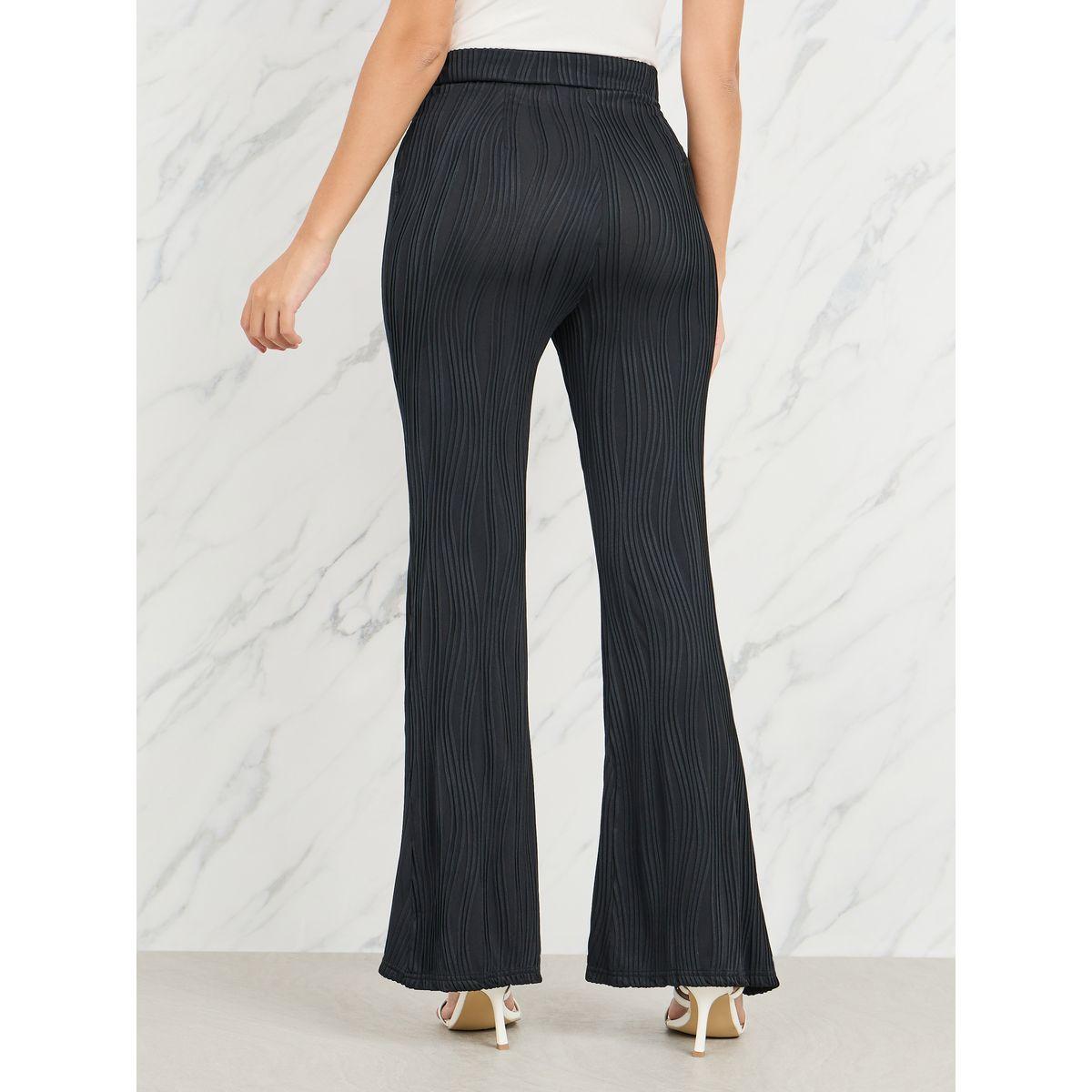 بنطال مضلع بتفاصيل بارزة الملمس مع حافة واسعة-women-clothing-bottoms-leggings-image-4