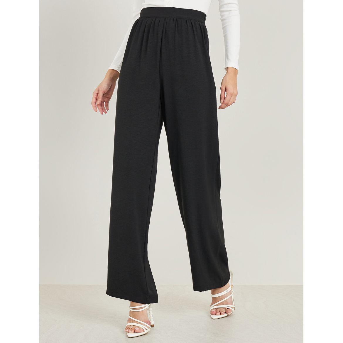 بنطال بأرجل مستقيمة وخصر مطاطي-women-clothing-bottoms-trousers-image-1