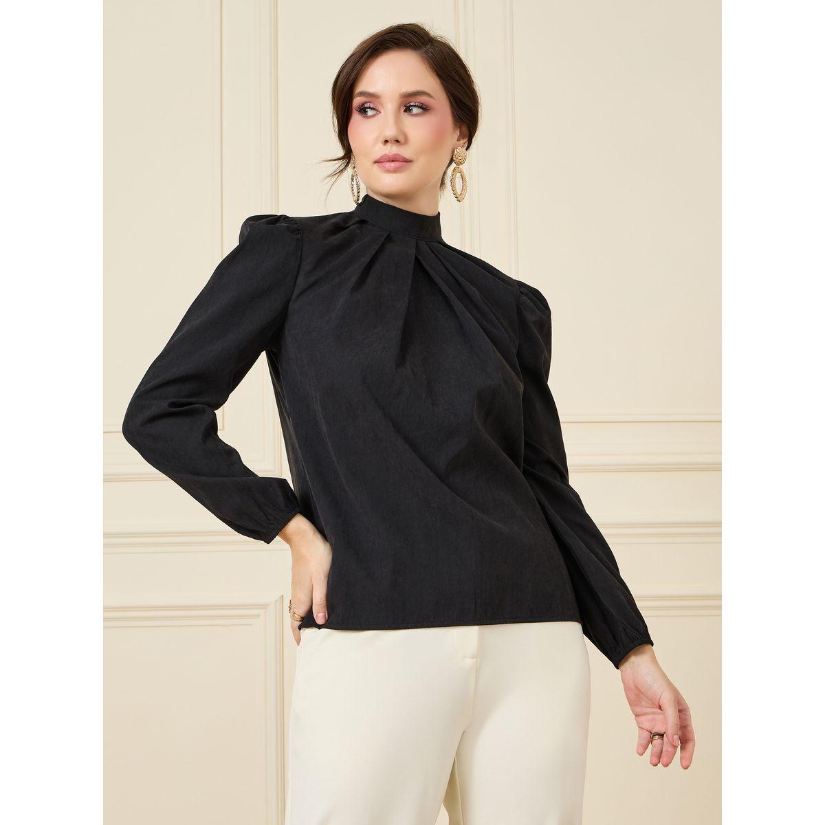 Styli High Neck Pleats Detail Blouse-women-clothing-shirtsandblouses-blouses-image-1