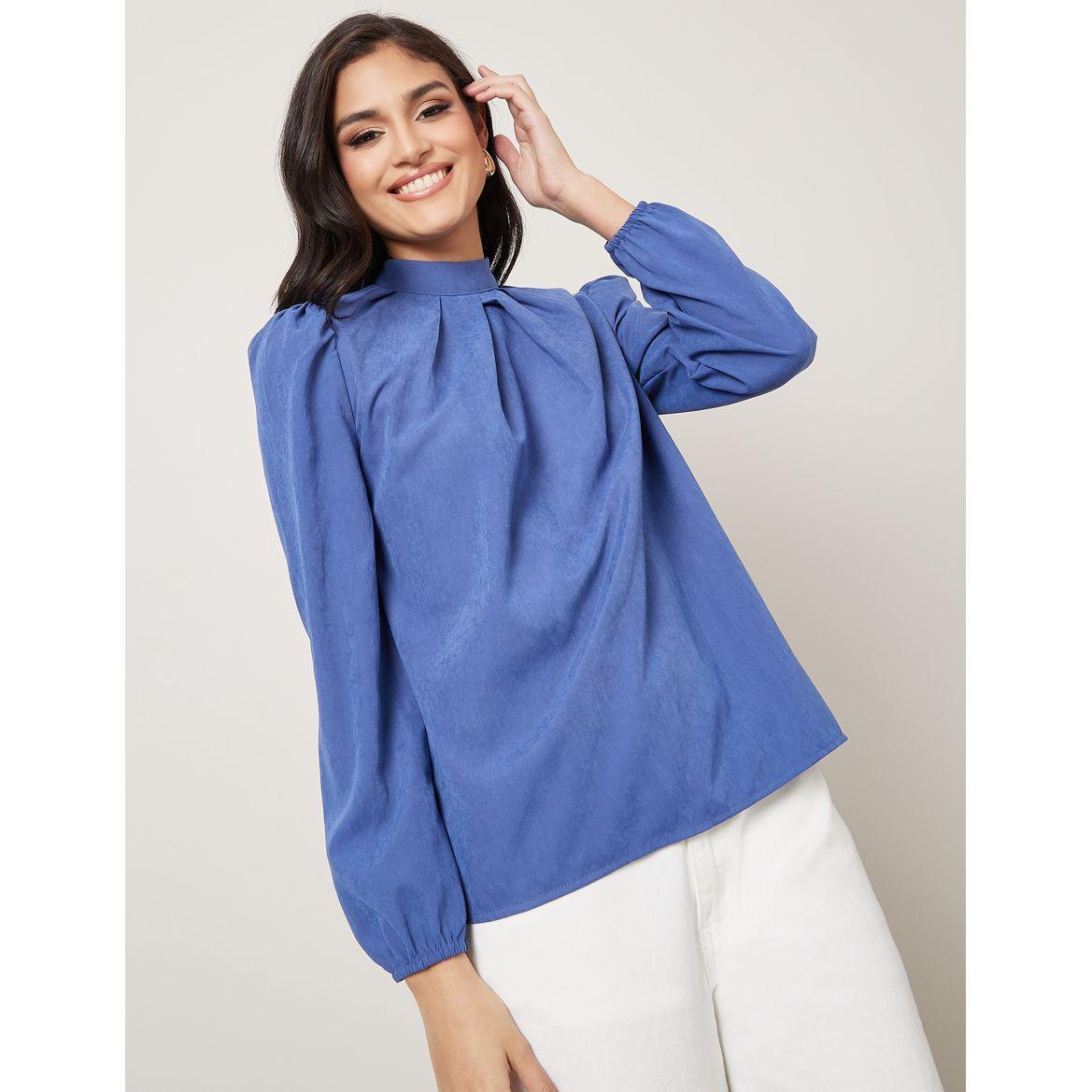 Styli High Neck Pleats Detail Blouse-women-clothing-shirtsandblouses-blouses-image-1