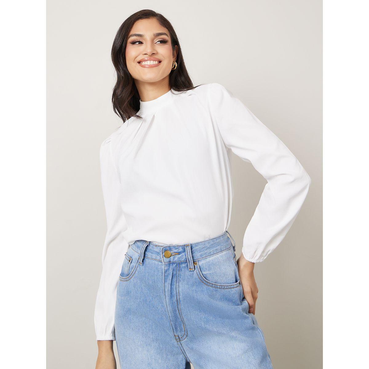 Styli High Neck Pleats Detail Blouse-women-clothing-shirtsandblouses-blouses-image-1