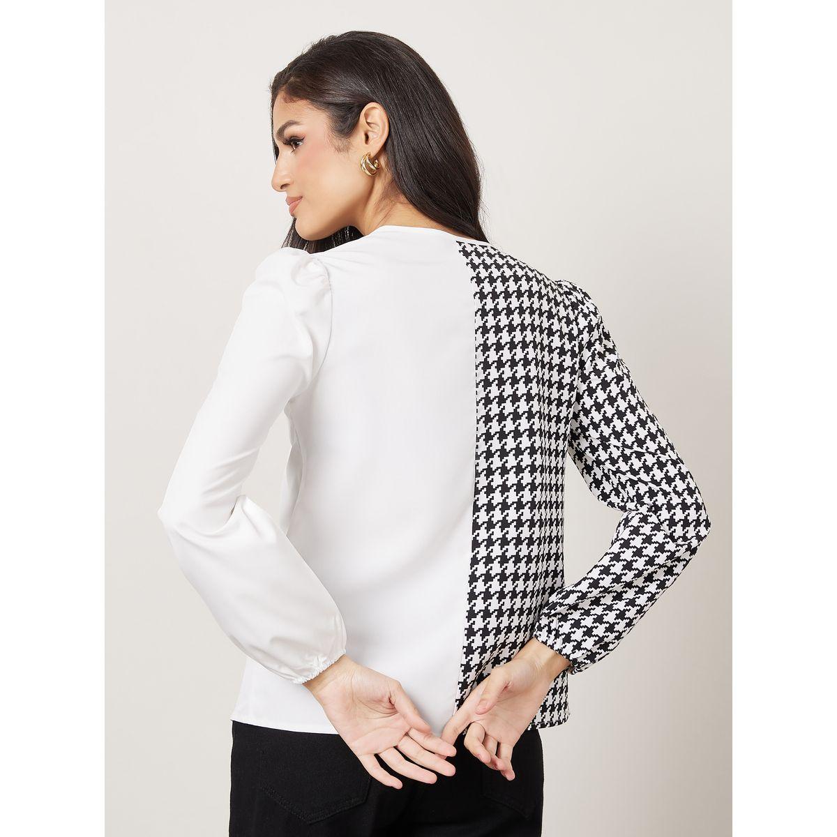 بلوزة بنمط مربعات مع أزرار-women-clothing-shirtsandblouses-blouses-image-5