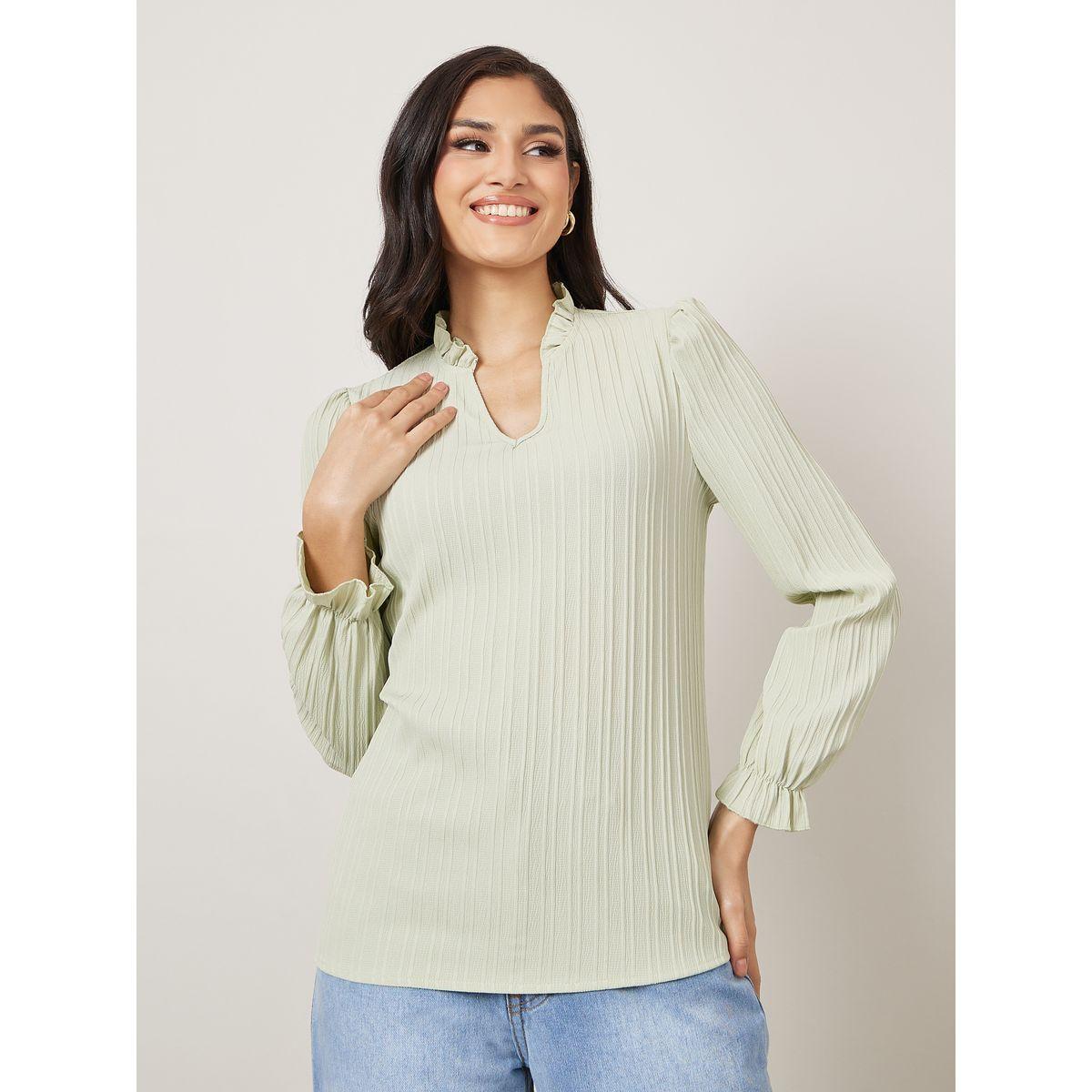 Styli Textured Notch Neck Regular Fit Blouse-women-clothing-shirtsandblouses-blouses-image-1