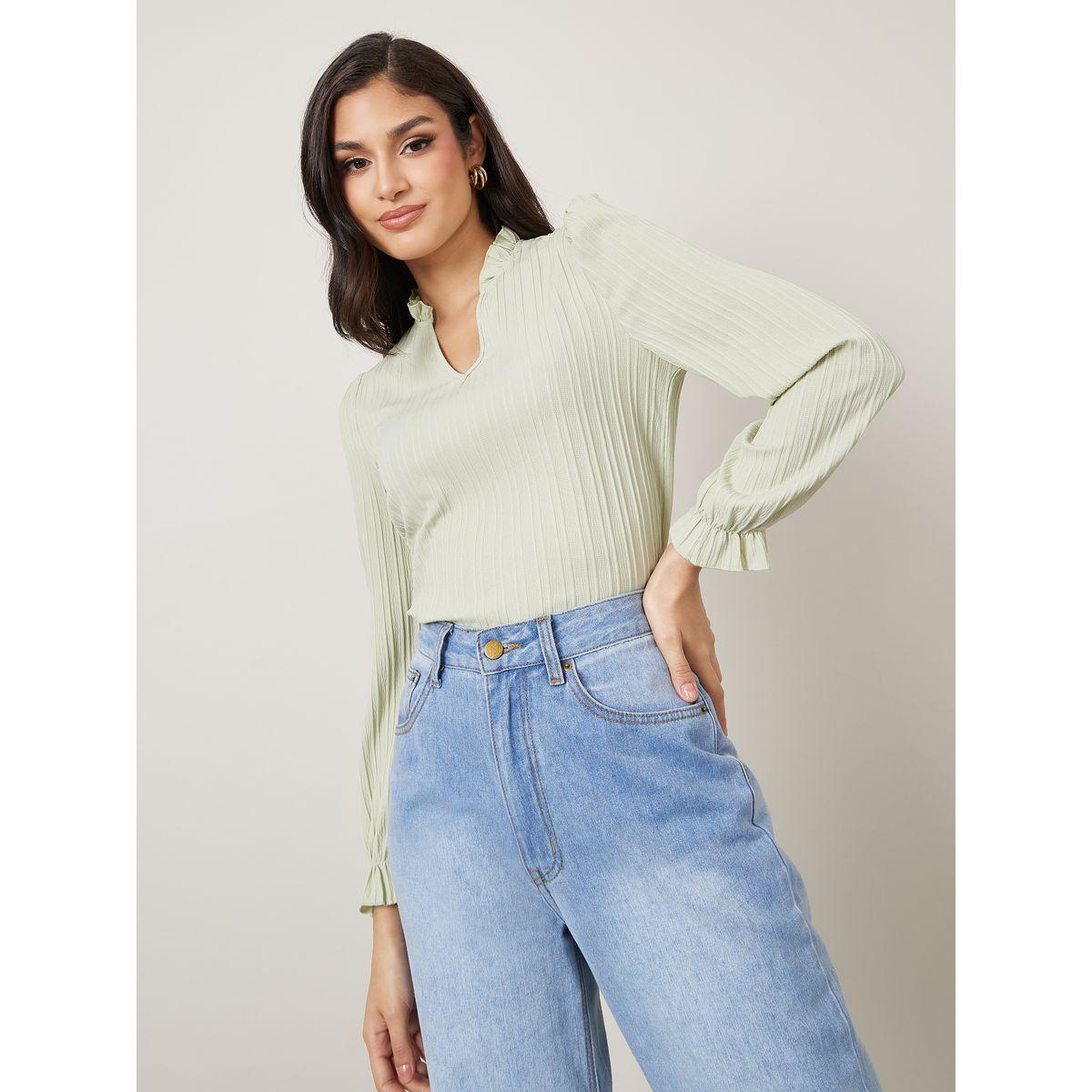 Styli Textured Notch Neck Regular Fit Blouse-women-clothing-shirtsandblouses-blouses-image-3