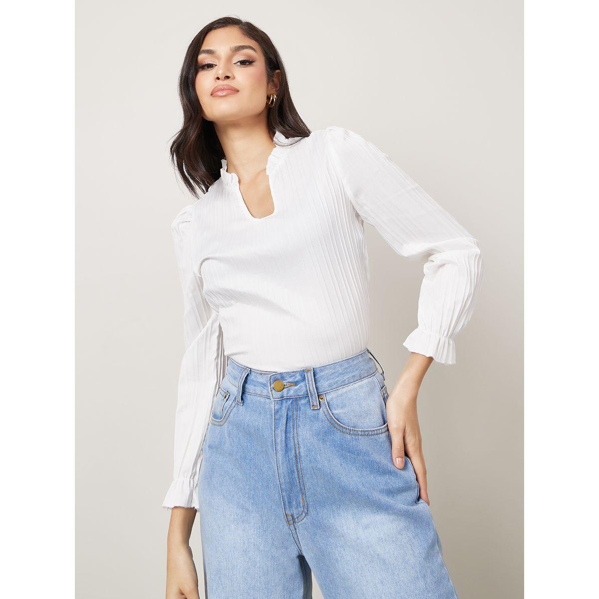 Styli Textured Notch Neck Regular Fit Blouse-women-clothing-shirtsandblouses-blouses-image-1