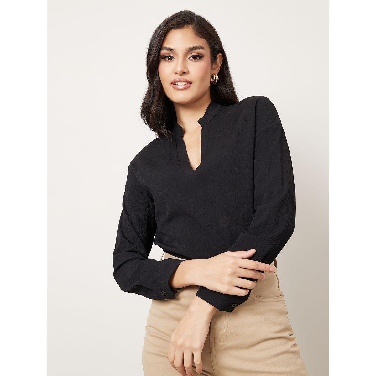 Styli Solid Notch Neck Regular Fit Blouse-women-clothing-shirtsandblouses-blouses-image-3