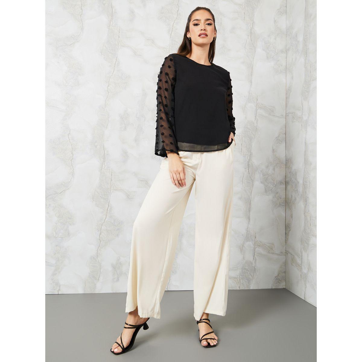 Styli Dobby Flute Sleeve Round Neck Blouse-women-clothing-shirtsandblouses-blouses-image-2