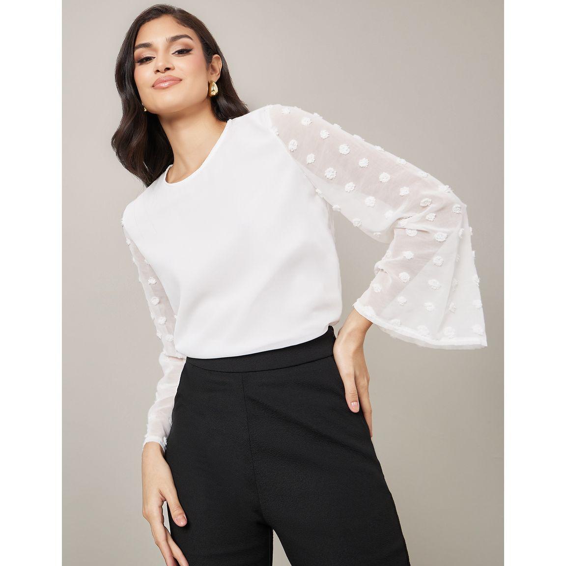 بلوزة بياقة دائرية واكمام فلوت-women-clothing-shirtsandblouses-blouses-image-1