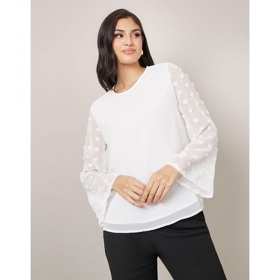 Styli Dobby Flute Sleeve Round Neck Blouse-women-clothing-shirtsandblouses-blouses-image-3